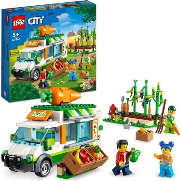 LEGO City 60345 Farmers Market Truck, Toy Farm, Food Truck, Stand