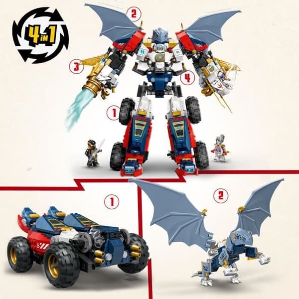 LEGO NINJAGO 71834 Zanes Ultra Combo Robot - 4-i-1 byggset för åldrar 9