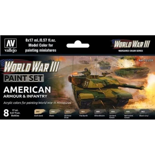 VALLEJO - WWIII American Armor &amp; Infantry Paint Set |vallejo|70220| 8x17 ml Char Promo Model - Ref: 15429