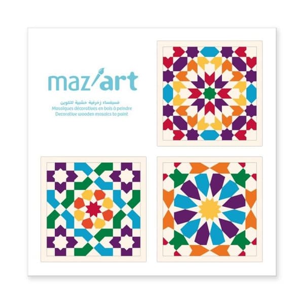 Dekorativ mosaik att måla - Mazafran - Set med 3 mosaiker - 10 delar - Trä - Blandat