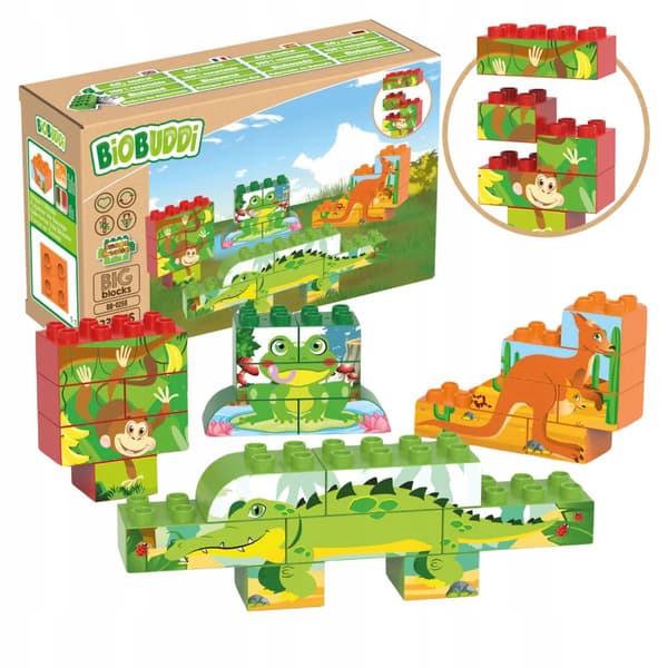 Bygg Wild Nature Pussel BiOBUDDI 4 djur EKOLOGISKA Block