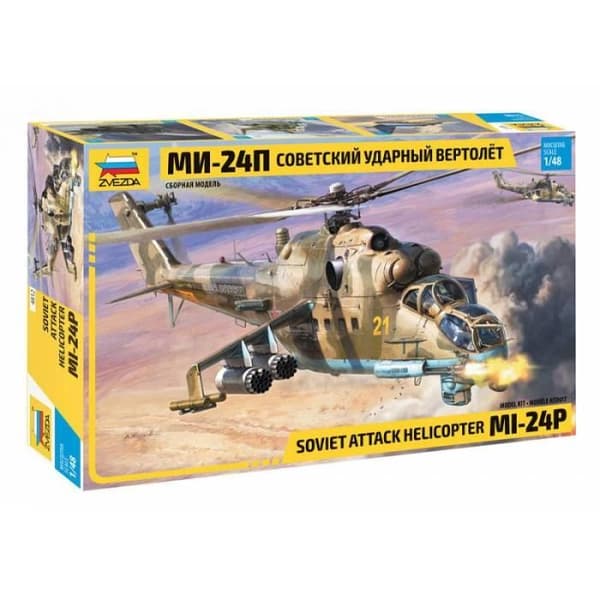 Sovjetisk attackhelikopter Mi-24P Helikoptermodell - ZVEZDA - 1/48:e - Canon GS-2-30K - Kampanjmodell