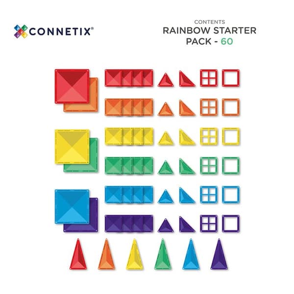 CONNETIX Bygg Plattor Magnetiska Regnbåge Startpaket, 60 Delar