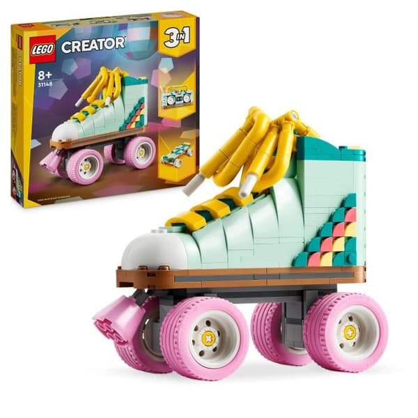 LEGO® 31148 Creator 3in1 retro rullskridskor, leksak med mini-skateboard och bomlåda, retro dekoration