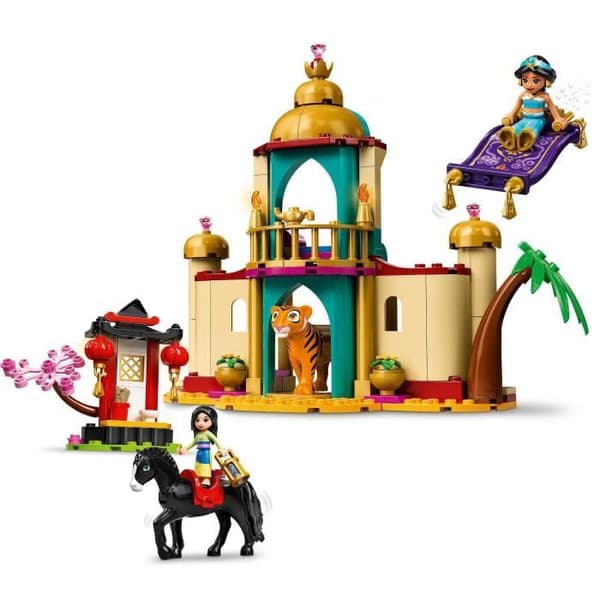 LEGO 43208 Disney Princess The Adventures of Jasmine and Mulan, Leksak med flygande matta, tigerminifigur och häst, barn 5 år