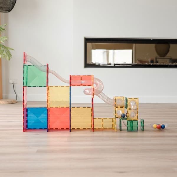 CONNETIX Byggset Magnetiska Plattor Regnbåge Bollbana Paket, 66 Delar