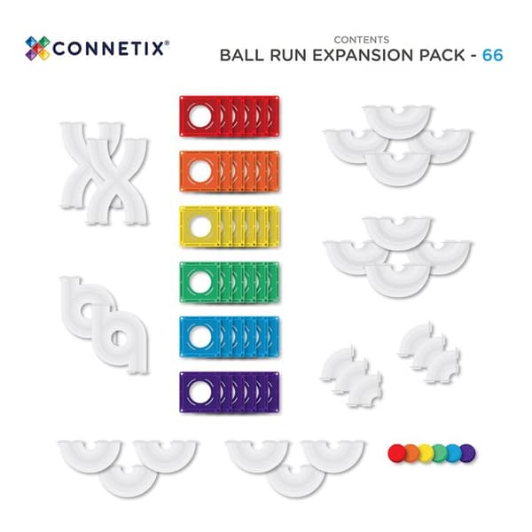 CONNETIX Byggset Magnetiska Plattor Regnbåge Bollbana Paket, 66 Delar