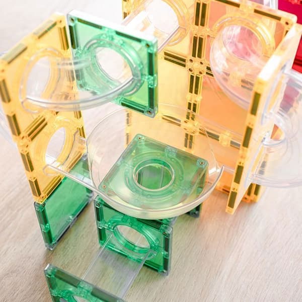 CONNETIX Byggset Magnetiska Plattor Regnbåge Bollbana Paket, 66 Delar