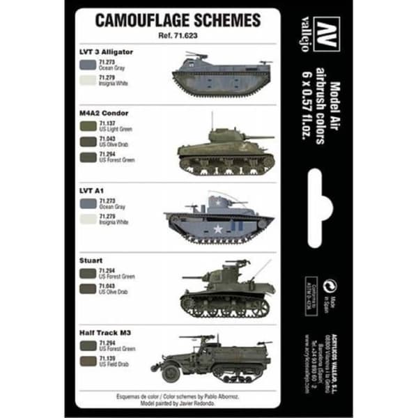 VALLEJO - Set av färger WW2 USMC i gröna och grå mönster 1942-1945 |vallejo|71623| 6x17ml Modellbils-Promo - Ref: 15454