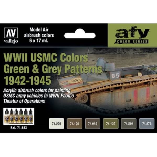 VALLEJO - Set av färger WW2 USMC i gröna och grå mönster 1942-1945 |vallejo|71623| 6x17ml Modellbils-Promo - Ref: 15454