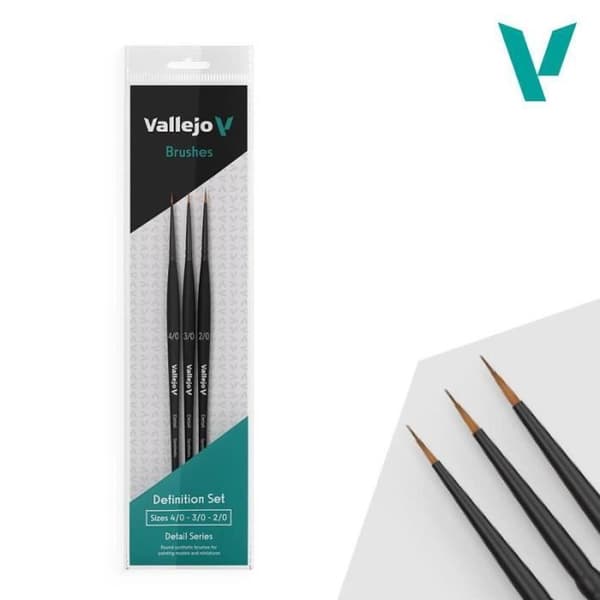 Set av Detaljborstar - VALLEJO - Definition Set 4/0 3/0 2/0 - Nylonhår - För Modeller