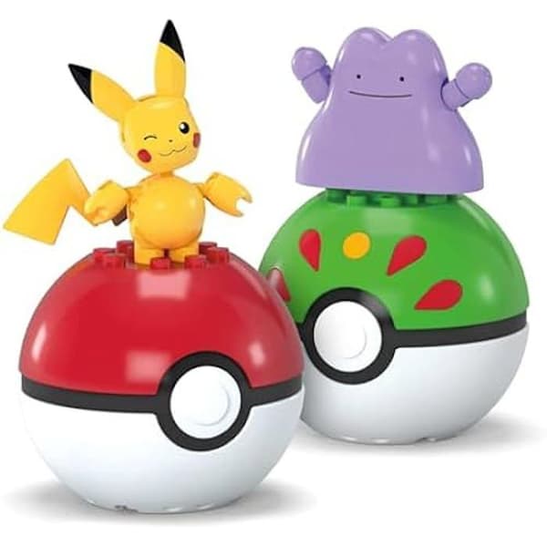 Mega Pokémon Coffret Pikachu och Metamon Byggleksak med rörliga figurer, 42 delar, 2 Poké Balls, för Barn