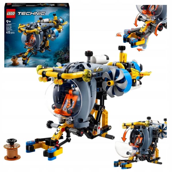 LEGO Technic 42201 tutkimussukellusvenelaiva, joka pyörii valtamerellä
