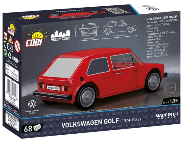 COBI BLOKKE 24613 Volkswagen Golf Car 974-1983) Rød 1:35 68 El