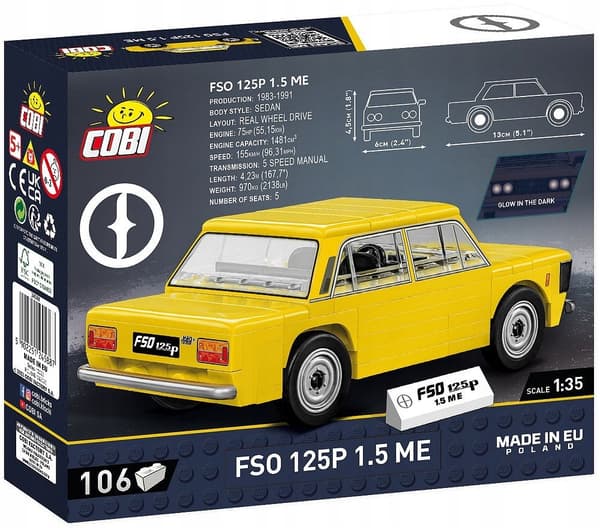 COBI 24588 Pads FSO 125p 1,5 ME Keltainen Suuri Fiat Henkilöauto Auto