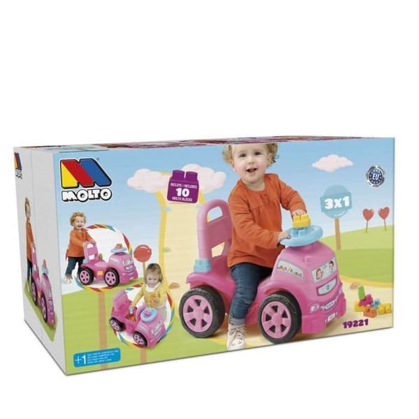Byggspel - MOLTO - 3 x 1 rosa lastbil med 10 block - Blandat - Levereras monterad - Från 3 år