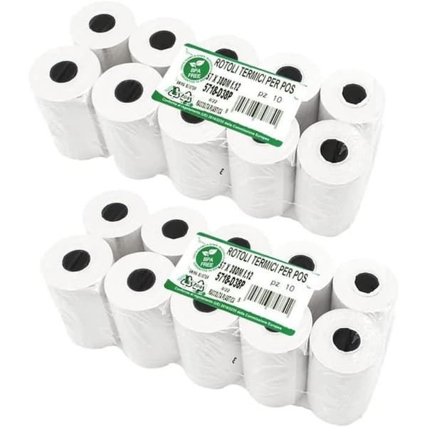 Paket med 20 POS-rullar 57 x 38 x 12 mm för kassaregister termiskt papper