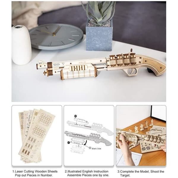 ROKR Träleksakspistol DIY 3D-pussel Shotgun Model Building Kits Present för barn