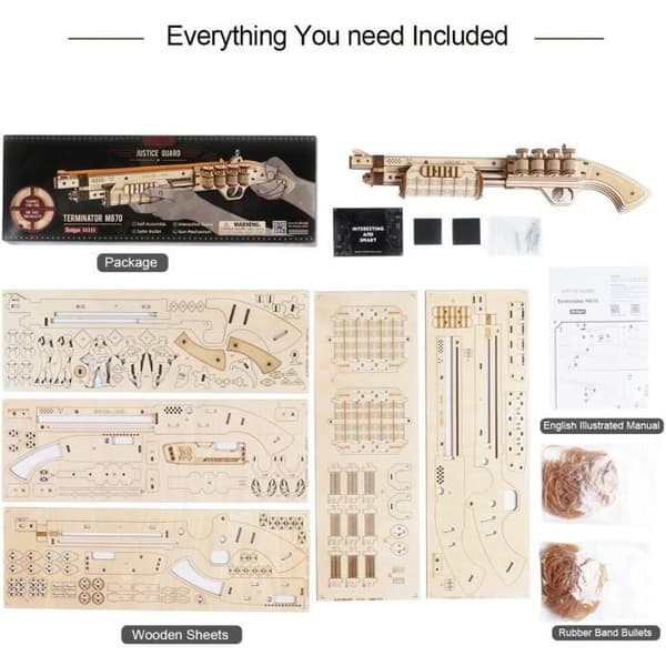 ROKR Träleksakspistol DIY 3D-pussel Shotgun Model Building Kits Present för barn