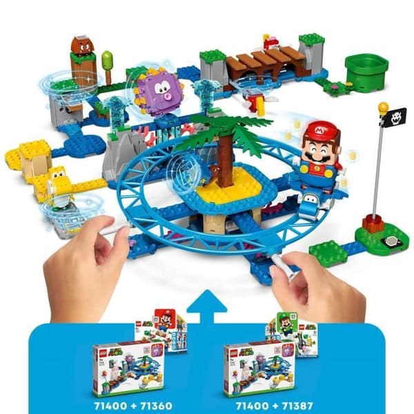 LEGO® 71400 Super Mario Maxi-Urchin Beach Expansion Set, med Yoshi och delfiner minifigurer, leksaksbarn +7 år