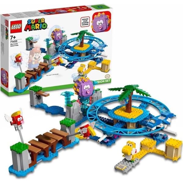 LEGO® 71400 Super Mario Maxi-Urchin Beach Expansion Set, med Yoshi och delfiner minifigurer, leksaksbarn +7 år