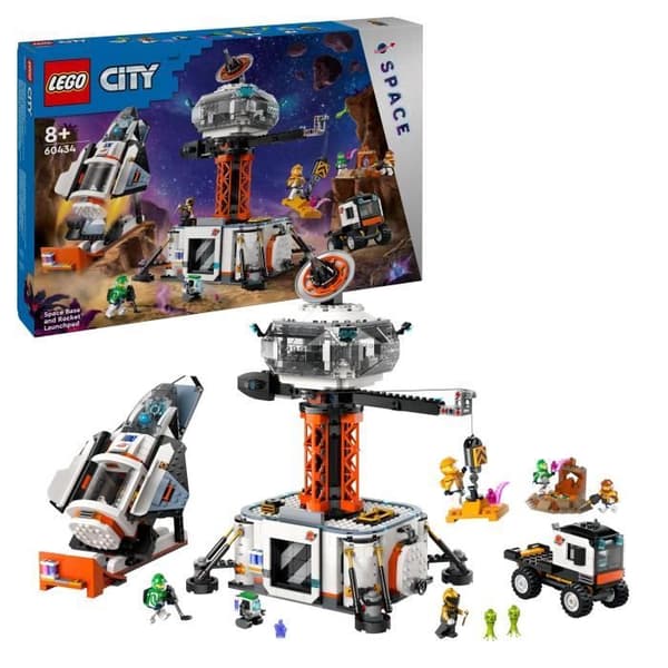 LEGO® 60434 City rymdstation och raketuppskjutningsbas, rymdleksak, med robot och 6 minifigurer
