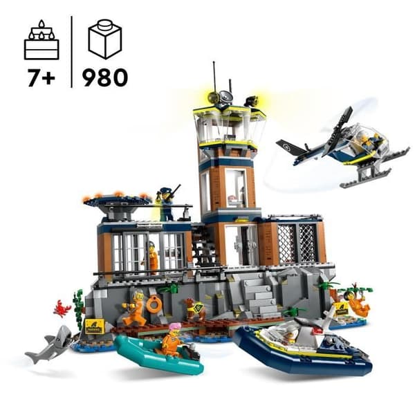 LEGO® 60419 City Djuphavspolisfängelse, leksak med helikopter och båt, 7 minifigurer och hundfigur