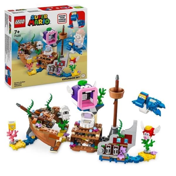 LEGO® 71432 Super Mario Sunken Wreck Adventure Expansion Set med Dorrie, leksak med Cheep Cheep minifigurer
