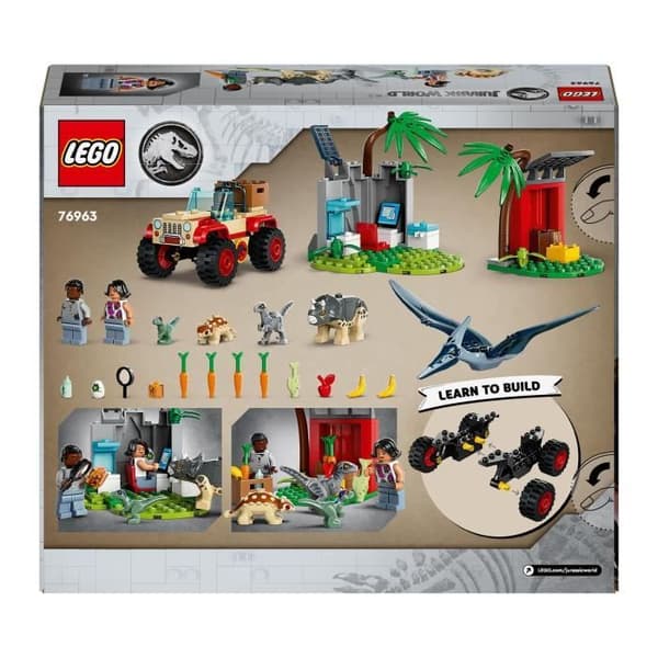LEGO® 76963 Jurassic World Baby Dinosaur Rescue Center, leksak med triceratops och Velociraptor minifigurer