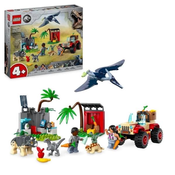 LEGO® 76963 Jurassic World Baby Dinosaur Rescue Center, leksak med triceratops och Velociraptor minifigurer