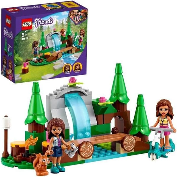 LEGO® 41677 Friends Vattenfallet i skogen – Byggspel med minidockor Andrea och Olivia + Ekorrleksaksbarn 5 år