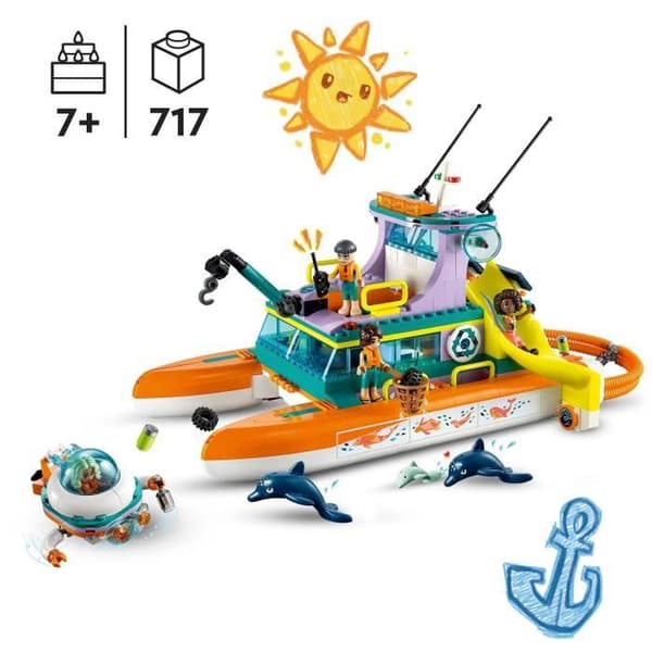 LEGO® Friends 41734 sjöräddningsbåtleksak med delfiner och ubåtsminifigurer