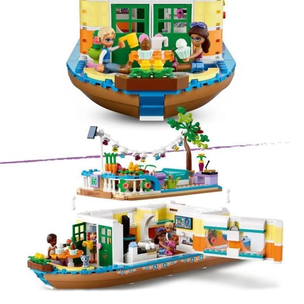 LEGO® 41702 Friends pråmen, leksaksbåt för barn från 7 år med trädgård, 4 minidockor, djurfigurer, naturset
