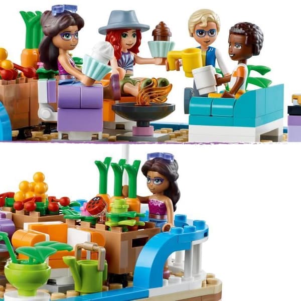 LEGO® 41702 Friends pråmen, leksaksbåt för barn från 7 år med trädgård, 4 minidockor, djurfigurer, naturset