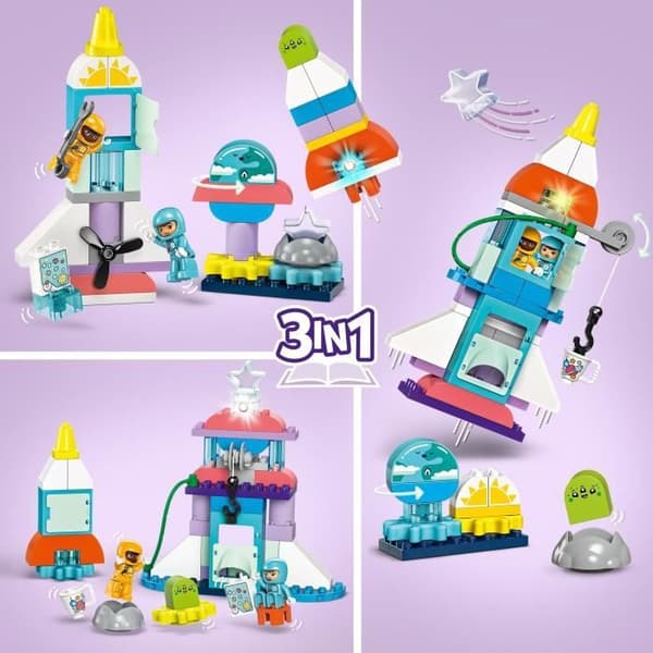 LEGO® 10422 DUPLO rymdfärjaäventyr 3-i-1, raketbyggande leksak, pedagogisk lek