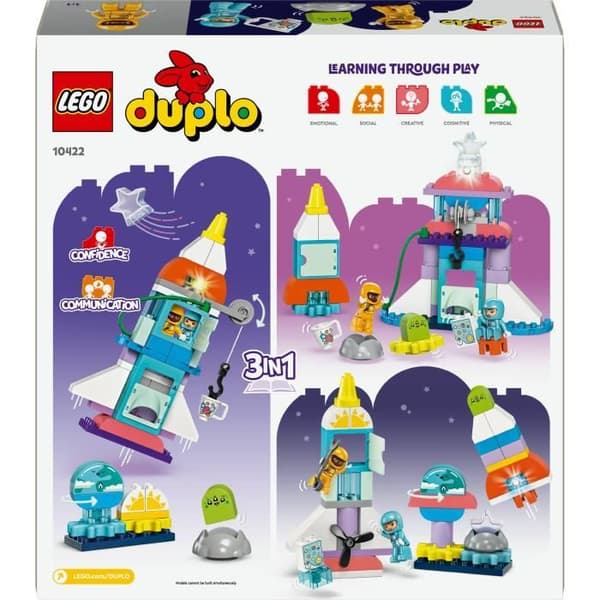 LEGO® 10422 DUPLO rymdfärjaäventyr 3-i-1, raketbyggande leksak, pedagogisk lek