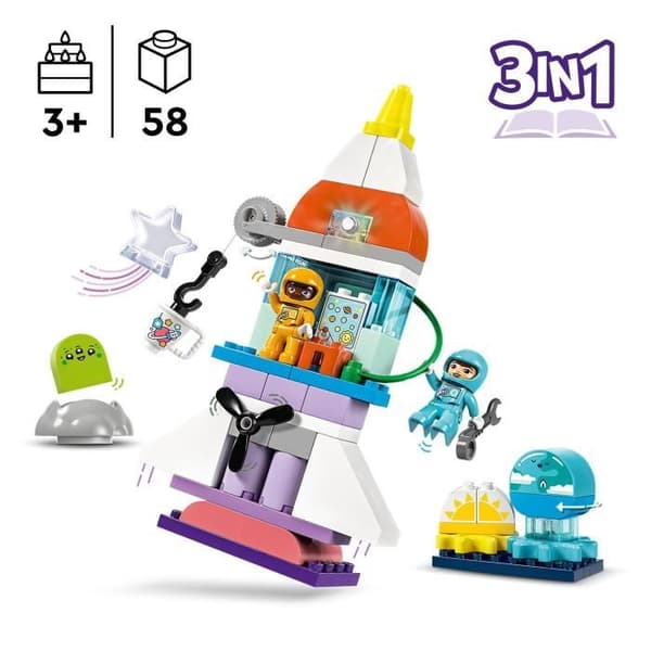 LEGO® 10422 DUPLO rymdfärjaäventyr 3-i-1, raketbyggande leksak, pedagogisk lek