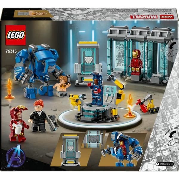 LEGO Marvel 76315 Iron Man Laboratory: Hall of Armor - Leksak för pojkar, 8 år gammal