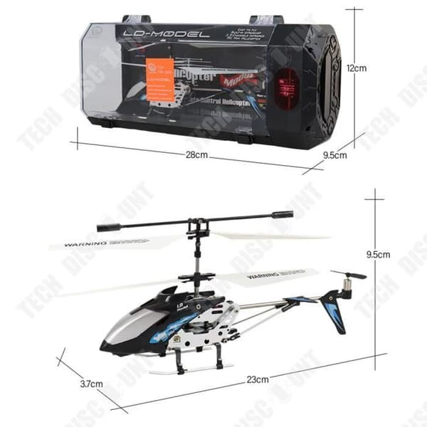 TD® Radiostyrt helikopter i svart metall med lätt last och hållbar leksak för barn som tål fall.
