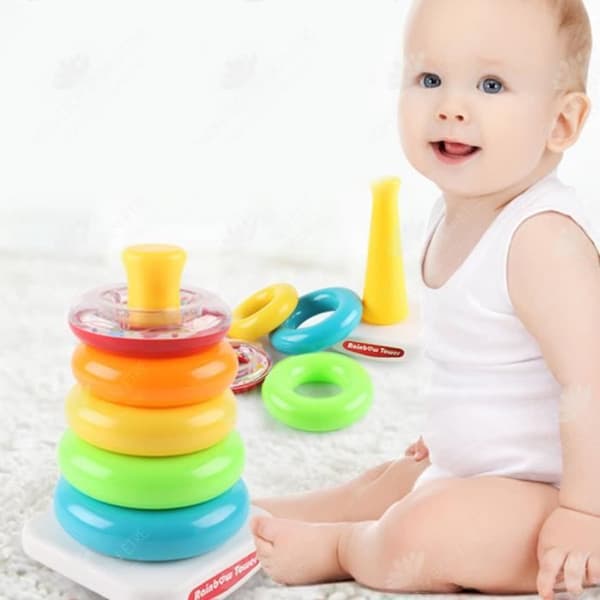 HTBE® för tidig utbildning leksak baby pussel 0-3 år gammal baby leksak kopp leksak säkerhetsplast material ring stapling musik