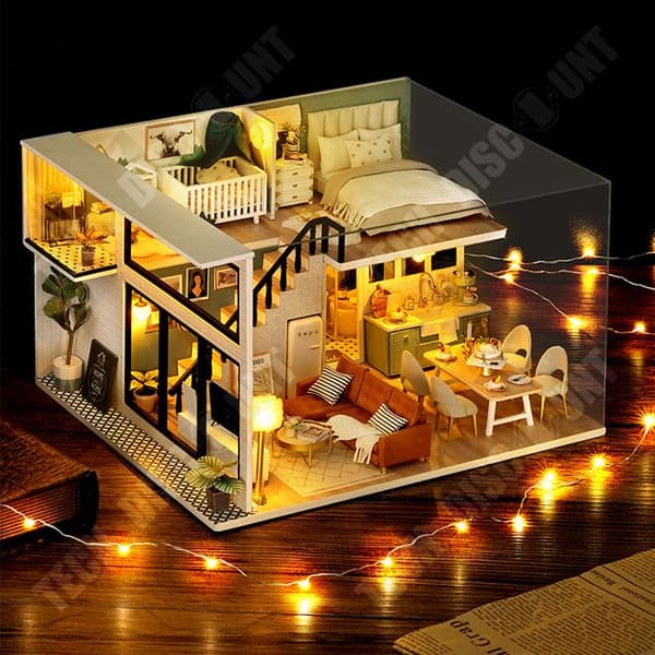 TD® Miniatyrkabinmodell, gör-det-själv, Sweet Angel Träkabin med musikaliskt LED-ljus, barnleksaksmodell