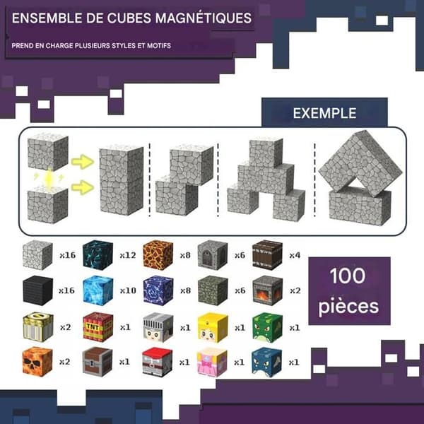 Konstruktion Magnetisk Barn - Magnetisk Kub - 100Pcs Magnetiska Block, 2cm - Byggleksak för Barn från 6 år+