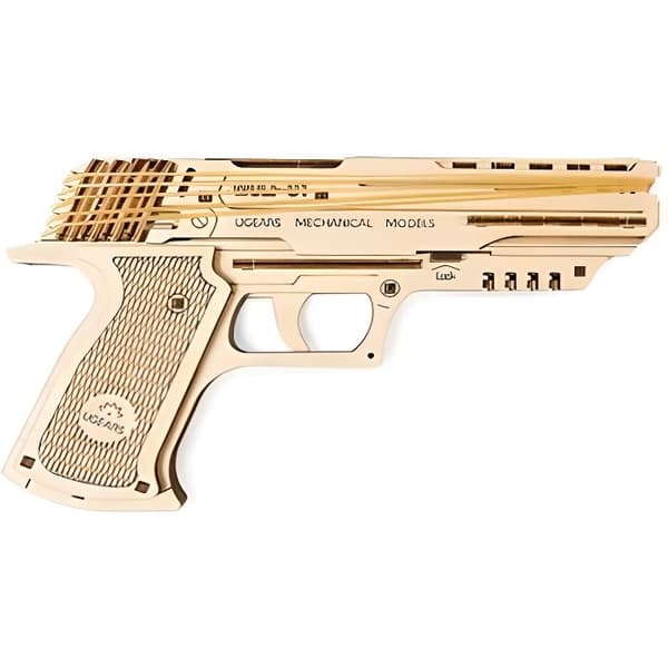 Trämodell - Wolf 1 Pistol - 62 delar - Lätt montering - 60 gummiband ingår