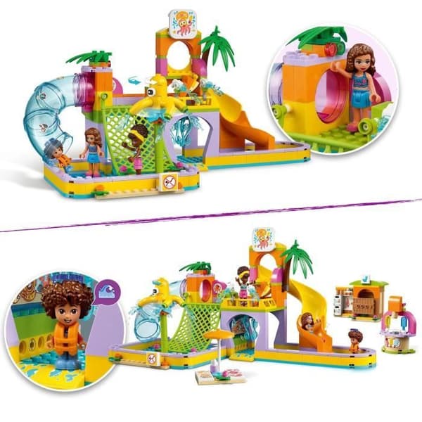 LEGO® 41720 Friends Water Park, byggbar sommarleksak för 6-åringar, med minidockor, rutschbanor och akvarium