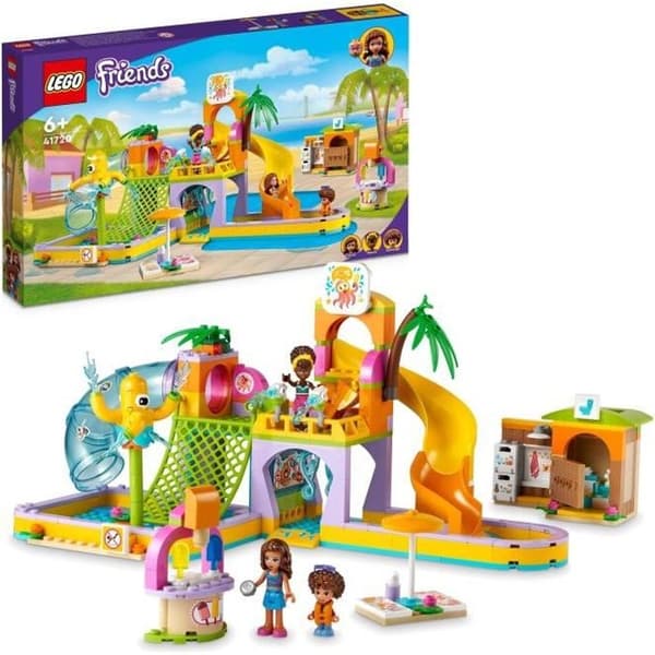 LEGO® 41720 Friends Water Park, byggbar sommarleksak för 6-åringar, med minidockor, rutschbanor och akvarium