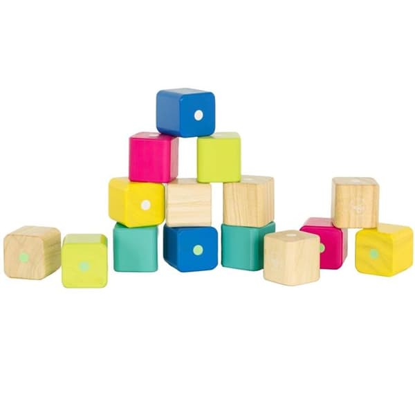 Magnetiska träblock - Tegu - Mina första magnetiska kuber - 15 st - Vit - Blandat
