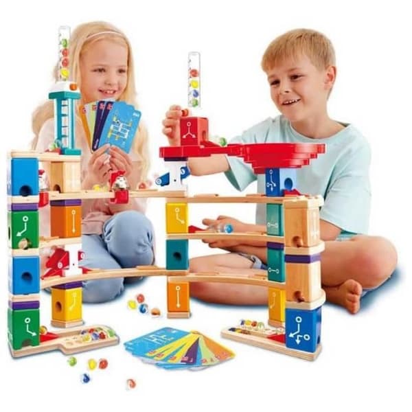 Hape - Circuit av träkulor Quadrilla Kit avancerad kodning - Kit 119 bitar, steg och virvel - Träbyggset för