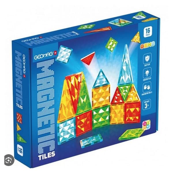 Magnetiska plattor - GEOMAG - Tiles Gems 4100 - 16 bitar - Geometriska former - Kristalleffekt