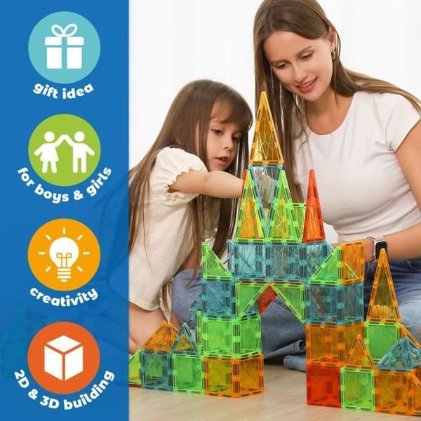 Magnetiska plattor - GEOMAG - Tiles Gems 4102 - 44 delar - Geometriska former - Kristaleffekt
