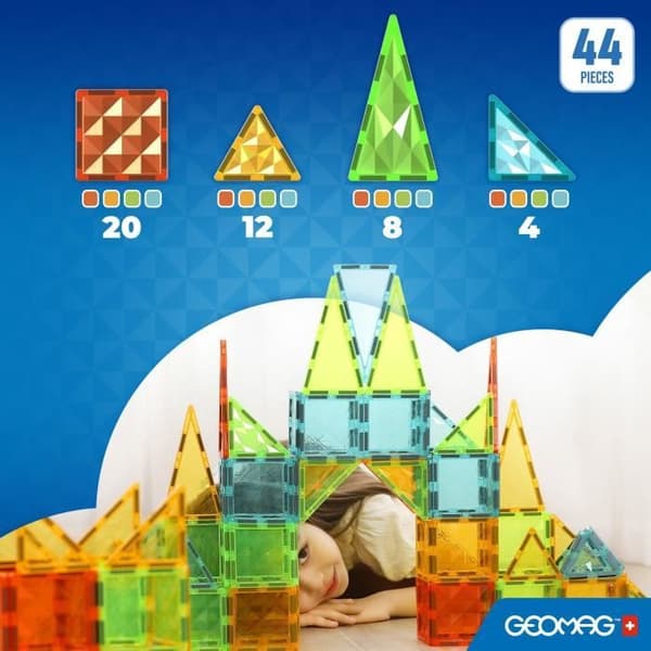 Magnetiska plattor - GEOMAG - Tiles Gems 4102 - 44 delar - Geometriska former - Kristaleffekt